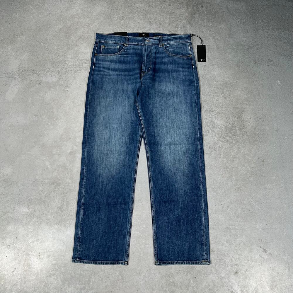 7 For All Mankind Easy Straight Jeans Spectrum Blue Denim Men 38x32 NWT Relaxed